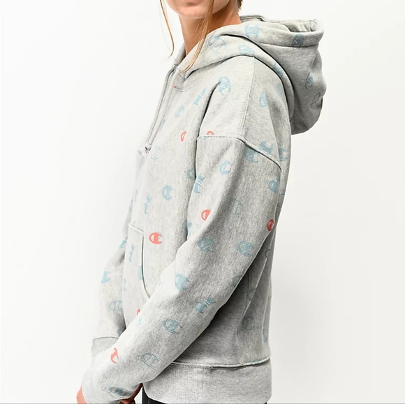 Champion Reverse Weave All Over Print Grey Hoodie - Picture 3 of 9